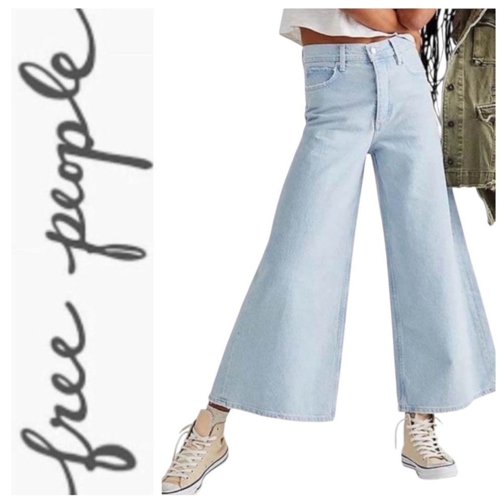 Free People We The Free Landry Wide Leg Crop Jeans Light Wash Boho Chic W28 Y2K